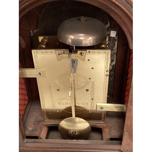 90 - Early C19th mahogany cased done topped bracket clock, white enamelled face, signed Frodsham of Londo... 