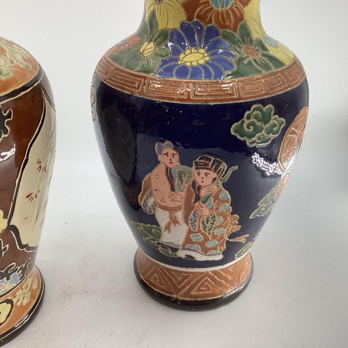 97 - Collection of oriental style ceramic items to include two large baluster vases (AF) pair of C19th fa... 