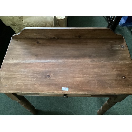 444 - Pine single drawer table with upstand