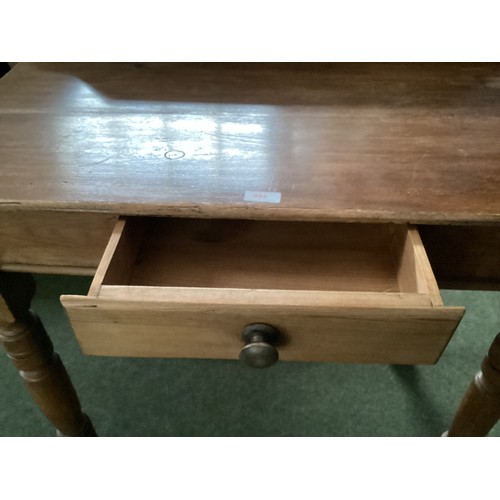 444 - Pine single drawer table with upstand