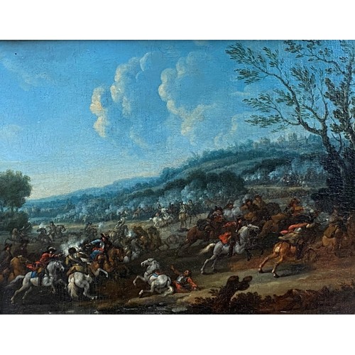 388 - KAREL BREYDEL (1678-1733) , oil on board/panel, matched pair of Cavalry engagements, in matching Roc... 