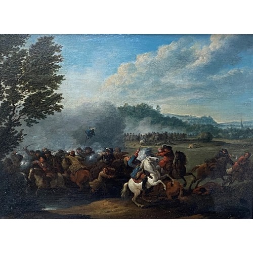 388 - KAREL BREYDEL (1678-1733) , oil on board/panel, matched pair of Cavalry engagements, in matching Roc... 