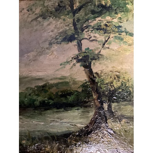 405 - Aberthalet, French XX oil on canvas of a river woodland scene, (pair) and other pictures