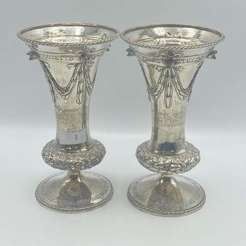 1 - A good pair of sterling silver trumpet vases The British Berkshire Society's Challenge Cup  inscribe... 