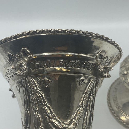 1 - A good pair of sterling silver trumpet vases The British Berkshire Society's Challenge Cup  inscribe... 