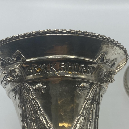 1 - A good pair of sterling silver trumpet vases The British Berkshire Society's Challenge Cup  inscribe... 