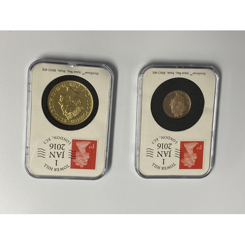 102 - A dates stamp first 01/01/2016 UK 2 coin gold set, a 2016 sovereign with 2016 gold Britannia, in pre... 