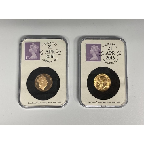 104 - 2016 90 Glorious Years date stamp Sovereign pair, 2016 Proof Sovereign, 1926 Gold Sovereign, in pres... 