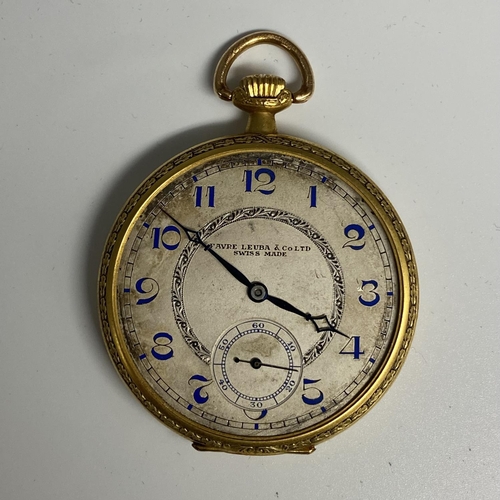 108 - An 18ct gold and enamel cased pocket watch Favre Leuba Swiss made