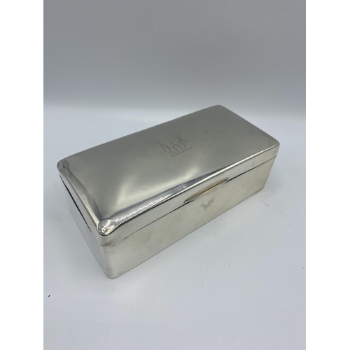 11 - Sterling Silver cedar lined cigarette box, by Elkington & Co, Birmingham 1904, 18 cm x 8 x 6; and a ... 