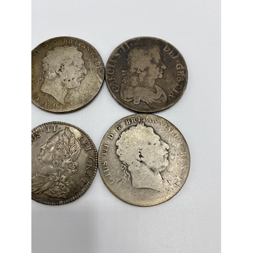 112 - A 1709 Queen Anne shilling together with George III and George III Crowns