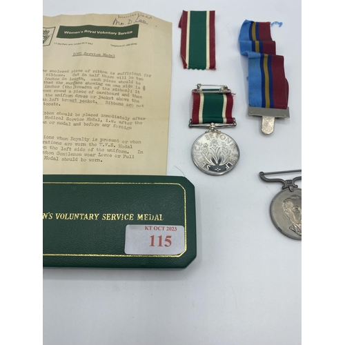 115 - A woman's voluntary service medal, together with Rhodesian district service medal to PR23206 RFN TW ... 