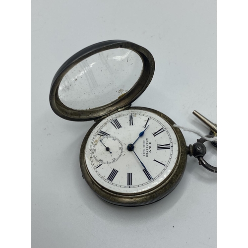 132 - A sterling silver cased pocket watch, key wind, signed Kay Worcester