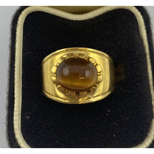 30 - A 9ct gold marked and Tigers Eye Dress ring, 4.8g size P