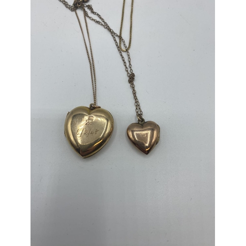 32 - A collection of 9ct gold items to include two heart lockets, chains and pendant 18g