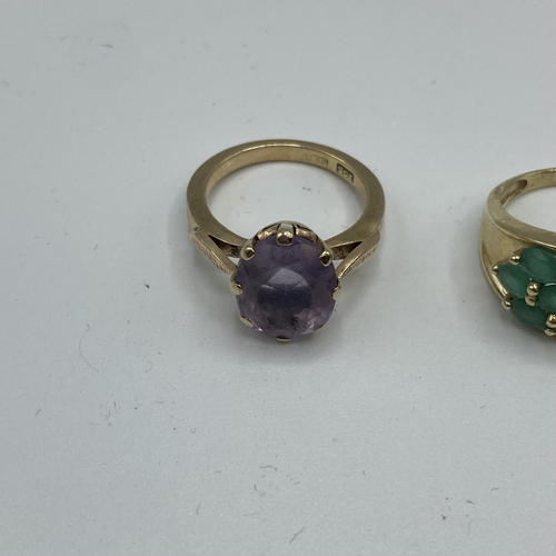 45 - 3 x 9 ct gold and gem set rings sizes J/K/L 9.9 g