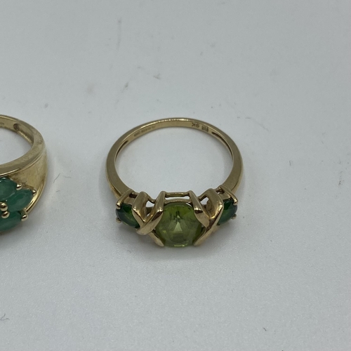 45 - 3 x 9 ct gold and gem set rings sizes J/K/L 9.9 g