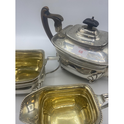 68 - A Sterling Silver Three piece Georgian tea set London 1812. 340zt approx