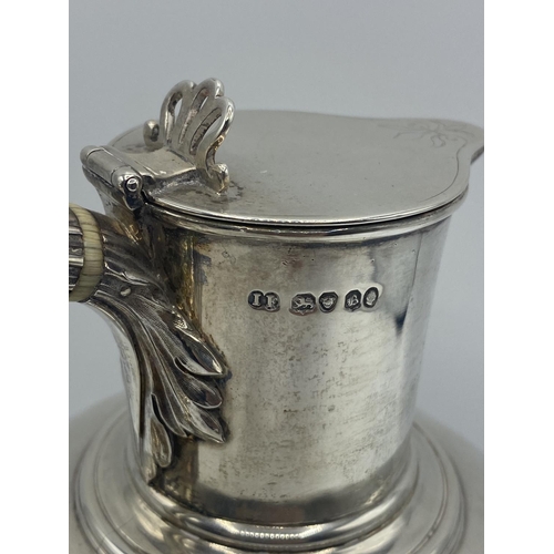 7 - Sterling silver lidded jug, on circular stepped foot, by John Wilmin Figg, London, 1837, 21.5otz