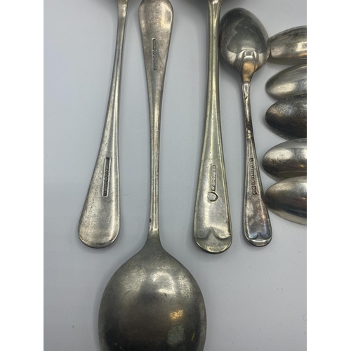 85 - Quantity of silver teaspoons, and two silver plate teapots, and cocktail sticks