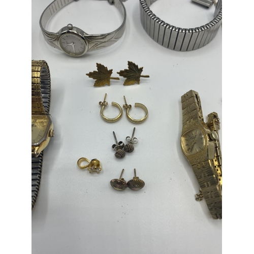 96 - A collection of unmarked yellow metal jewellery together with some high street fashion watches.