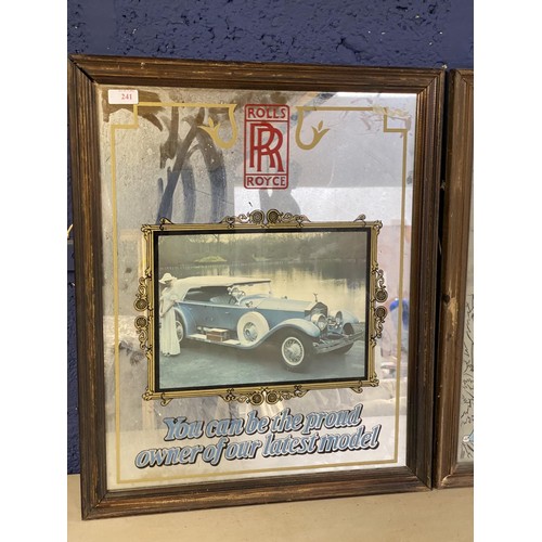 241 - Pair of wall mirrors, advertising Rolls Royce and Cadillac, 51.5 x 41cm, some wear to frame