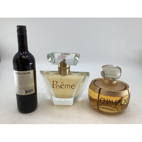 275 - Two shop display perfume Factice Lancome and Yves Saint Laurent Largest 23cm
