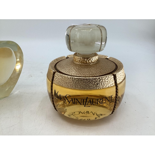 275 - Two shop display perfume Factice Lancome and Yves Saint Laurent Largest 23cm