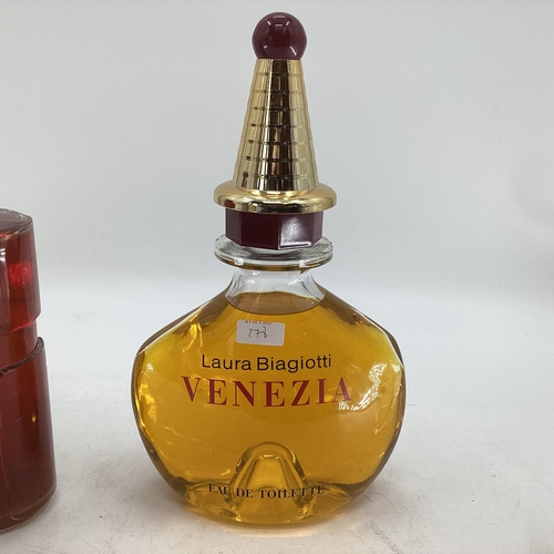 278 - Two shop display perfume Factice bottles, Hermes, Venezia and a small example of Ellie Sarr largest ... 
