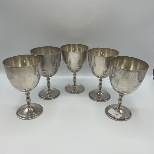 98 - A set of 5 silver wine goblets marked 925 sterling Mexico, P Lopez G, each 14cm h 1165 g total