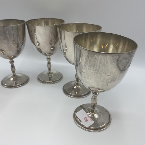 98 - A set of 5 silver wine goblets marked 925 sterling Mexico, P Lopez G, each 14cm h 1165 g total