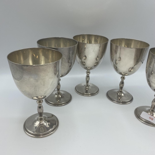 98 - A set of 5 silver wine goblets marked 925 sterling Mexico, P Lopez G, each 14cm h 1165 g total