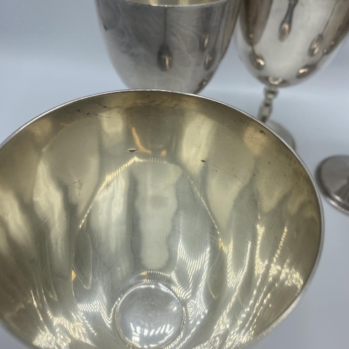 98 - A set of 5 silver wine goblets marked 925 sterling Mexico, P Lopez G, each 14cm h 1165 g total