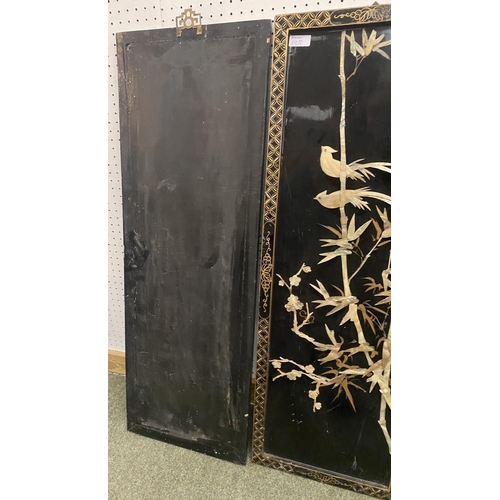 198 - Four black lacquer and mother of pearl and hardstone inlay Chinese panels  92 x 31cm