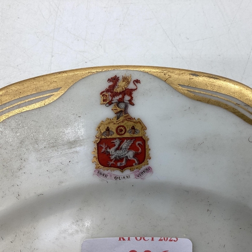 226 - Four C19th French porcelain plates, gilt borders with crest, retailed by Cajoche Et Pannier A Lascal... 