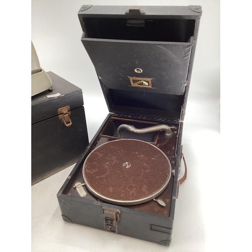 304 - An HMV portable gramophone together with a mid C20th projector