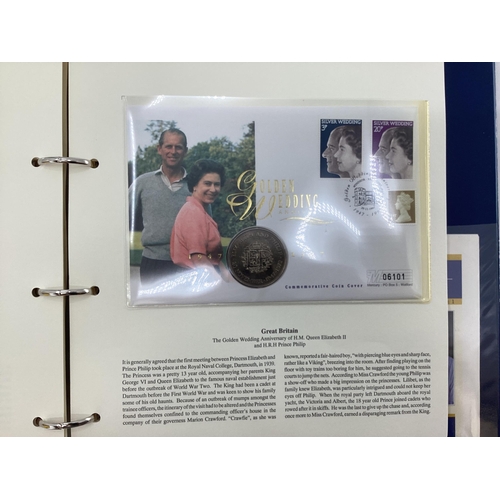 313 - A collection of 1st day covers and coins relating to golden wedding anniversary Elizabeth II and HRH... 