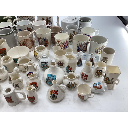 326 - Quantity of Goss crested China ware, and Commemorative memorabilia mugs, and a Copeland Spode Victor... 