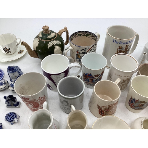 326 - Quantity of Goss crested China ware, and Commemorative memorabilia mugs, and a Copeland Spode Victor... 