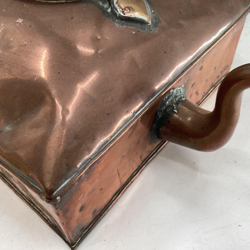 341 - A large Victorian square copper kettle, and 2 fire guards