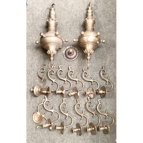 393 - A pair of brass six branch ceiling chandleries