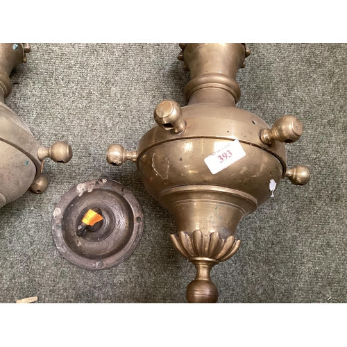 393 - A pair of brass six branch ceiling chandleries