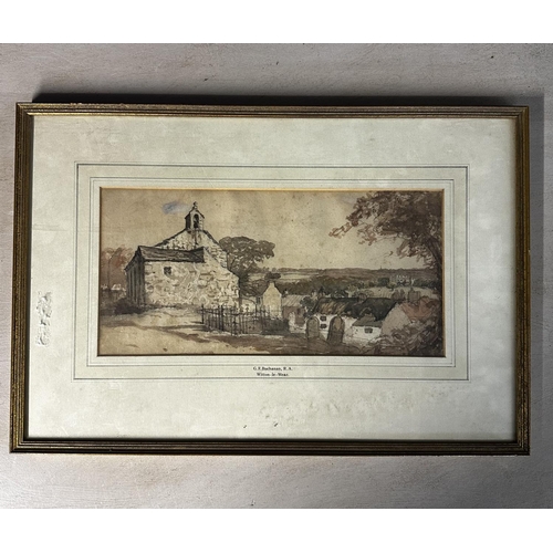 406 - George F Buchanan (act. 1848 - 1864) watercolour on paper 'Witon Le Wear' in a gilt frame 17 cm x 35... 