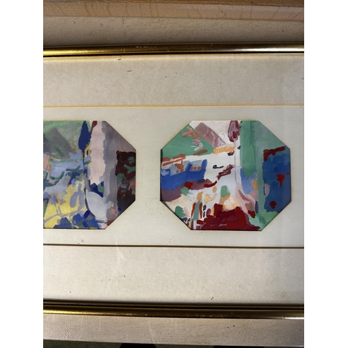 452 - Contemporary 3 panel picture, labelled verso, Mollie Brimsfield, 1986, Shadows on Madeira, Gouache, ... 