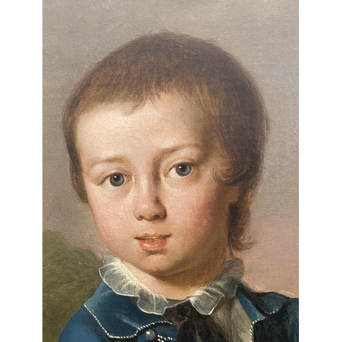 475 - Attributed to Hugh Barron (1745 - 1791), Portrait of a Boy in Blue in an architectural Landscape, Oi... 