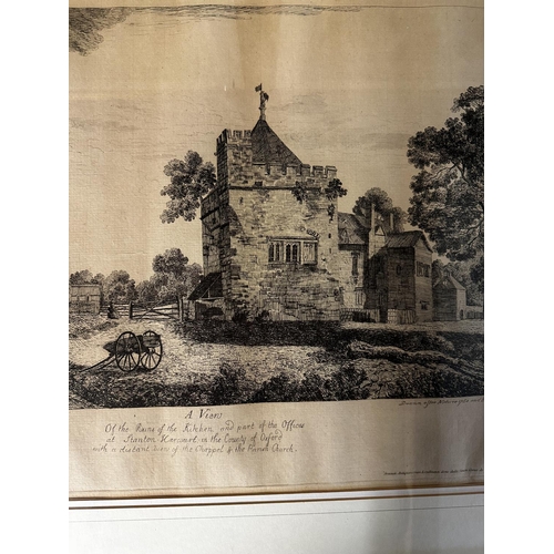 499 - After Paul Sandby, A set of 3 framed and gilt glazed black and white lithographs prints, titled to m... 