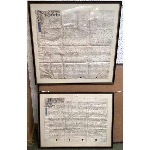 522 - Two framed and glazed C18th  Indentures