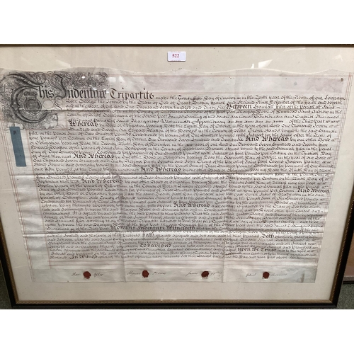 522 - Two framed and glazed C18th  Indentures