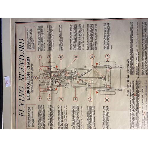 532 - A vintage framed Standard Motor CO ltd, lubrication chart, in a glazed frame, 55 x 43cm