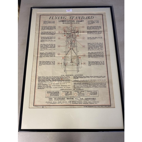 532 - A vintage framed Standard Motor CO ltd, lubrication chart, in a glazed frame, 55 x 43cm